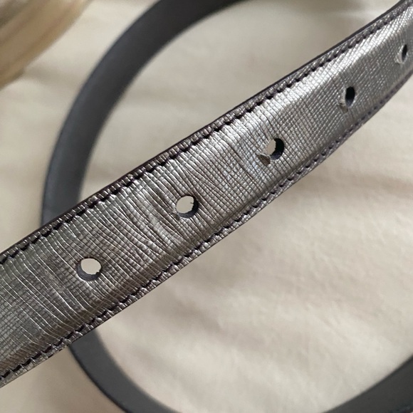 Prada Saffiano Engraved Logo Metallic Dark Silver Belt - Picture 13 of 13